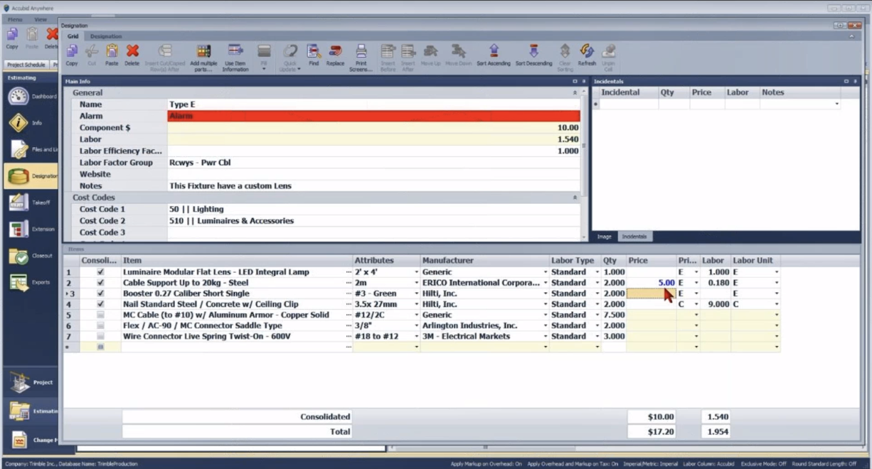 screenshot of Trimble Accubid Anywhere